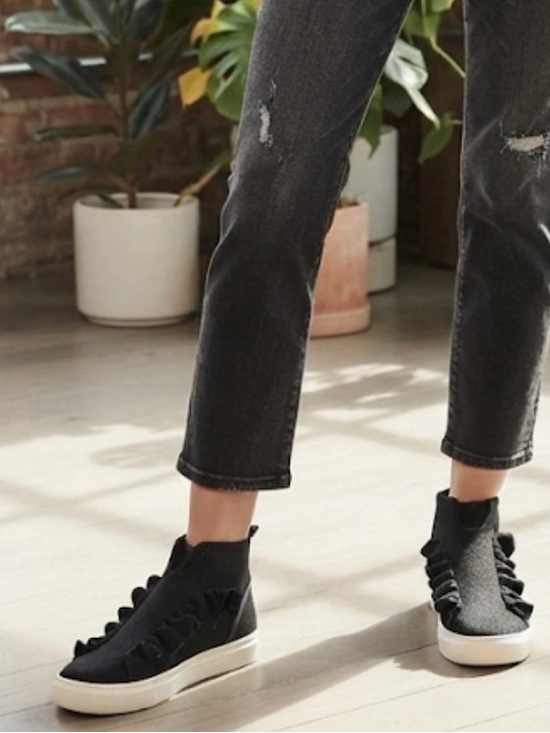 Maa Shoes - MAA handmade Black Ruffle High-Top Slip-On Sneakers Sz 41
